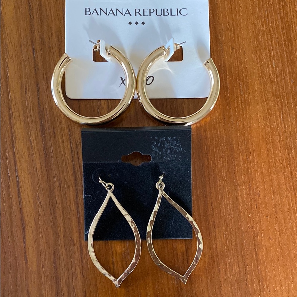 Banana Republic Gold Hoop and Teardrop Earrings Set
